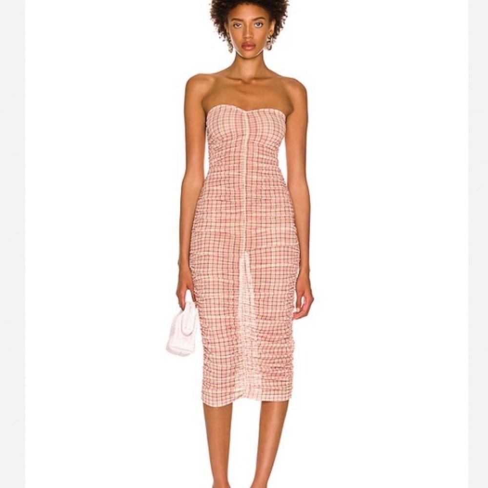 Miaou Renzo strapless midi dress in baby plaid S NWT